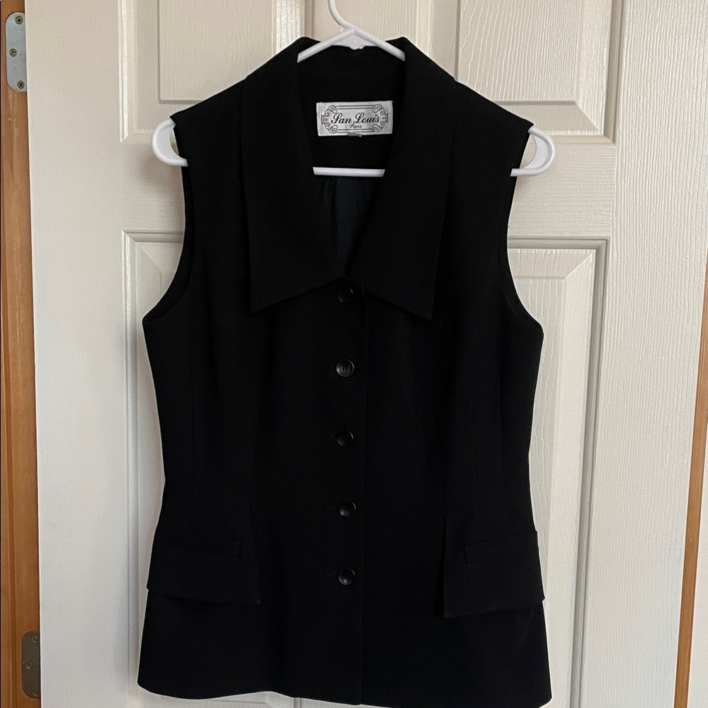 Ian Louis Black Sleeveless Button Front Vest and Matching Slacks.